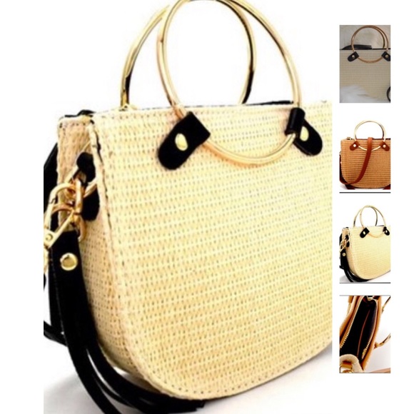 1 left! Straw Crossbody with Metal Handle Accent - Picture 3 of 5